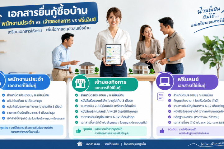 เอกสารยื่นกู้ซื้อบ้าน พนักงานประจำ vs เจ้าของกิจการ vs ฟรีแลนซ์